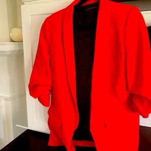 ZARA red blazer size L with ruched sleeve. Worn once